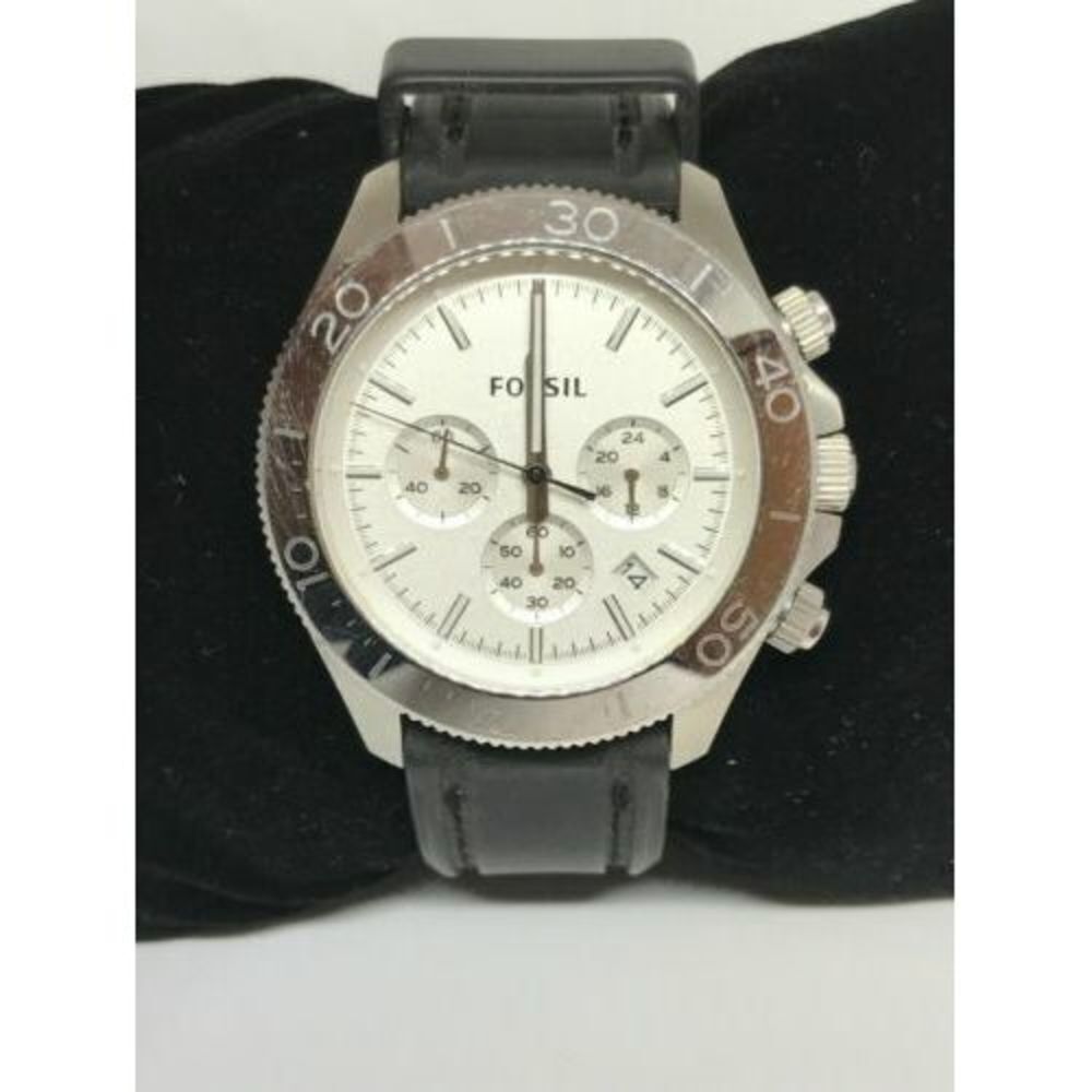Fossil CH2847 Men's Watch Chronograph White Dial Rubber Band Black 45mm Case Y18